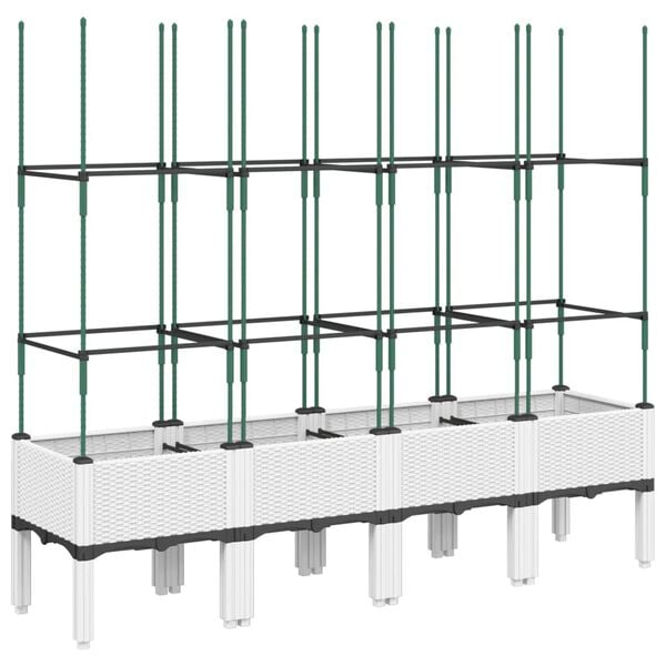 vidaXL Odlingsl&aring;da med spalj&eacute; vit 160x40x142,5 cm PP