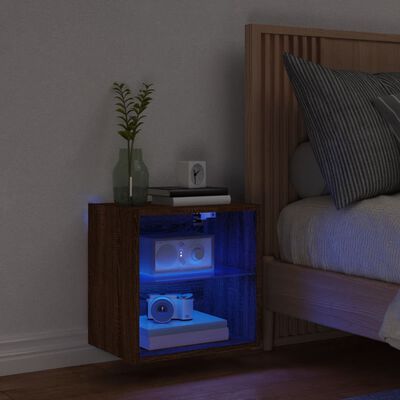 vidaXL Väggmonterade sängbord med LED-lampor 2 st brun ek