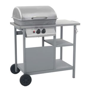 vidaXL Gasolgrill med sidobord i 3 niv&aring;er silver