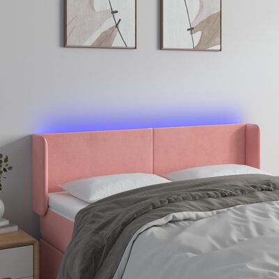 vidaXL Sänggavel LED rosa 147x16x78/88 cm sammet