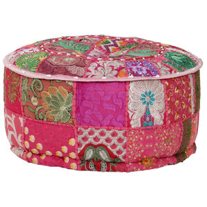 vidaXL Sittpuff med lappm&ouml;nster rund bomull handgjord 40x20 cm rosa