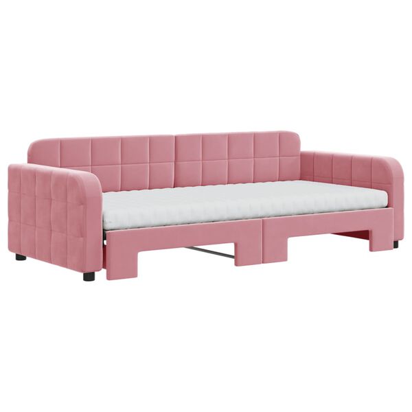 vidaXL Dagbädd utdragbar med madrasser rosa 90x200 cm sammet