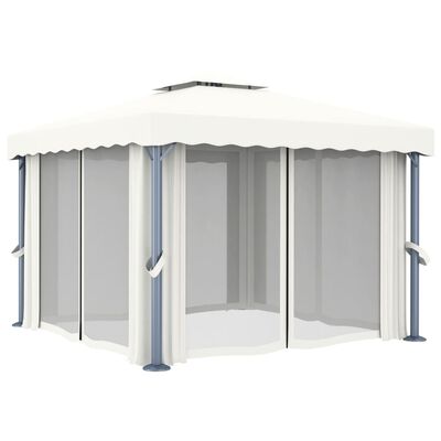 vidaXL Paviljong med draperi 3x3 m gräddvit aluminium