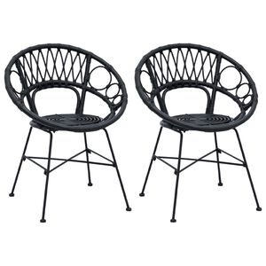 vidaXL Matstol 2 st Rattan och J&auml;rn Svart 54 x 65 x 82 cm