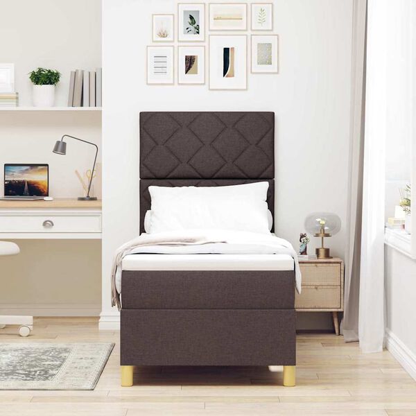 vidaXL LED Box Säng med madrass Mörkbrun 80 x 200 cm tyg