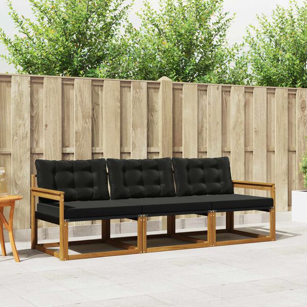 vidaXL Utomhussoffset med kudde 3 pcs Naturlig och svart