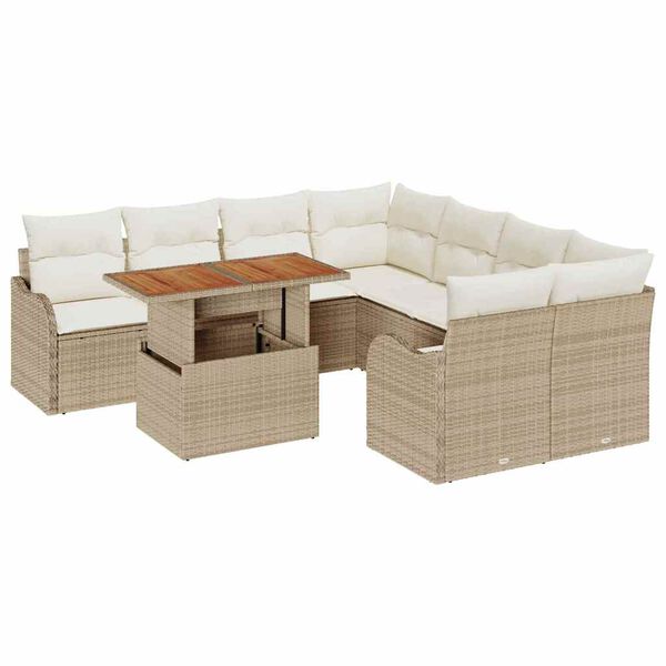 vidaXL Tr&auml;dg&aring;rdsoffset med lagring 9 pcs Beige Poly rattan