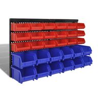 vidaXL Väggmonterad hylla med 30 st plockbackar blå/röd