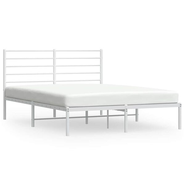 vidaXL Sängram med huvudgavel metall vit 135x190 cm