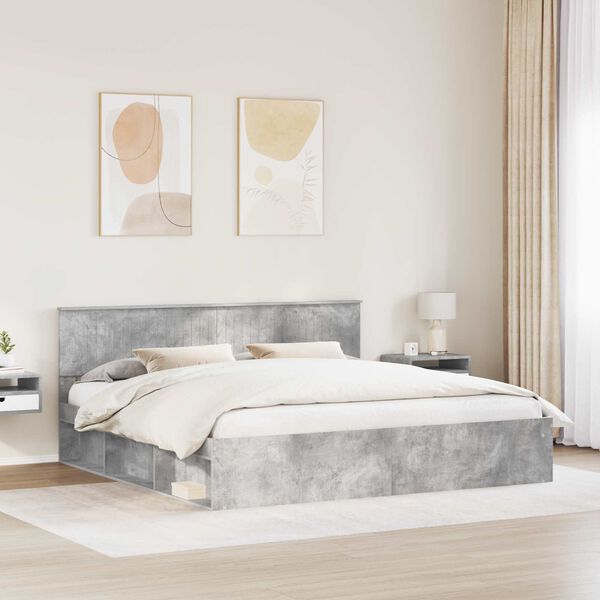 vidaXL S&auml;ngram med huvudgavel Betong 200 x 200 cm Massiv furu