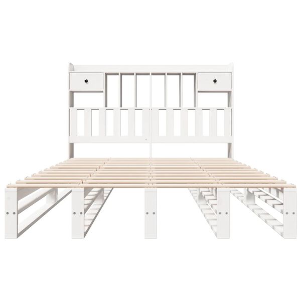 vidaXL Säng med bokhylla utan madrass vit 150x200 cm massiv furu