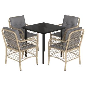 vidaXL Matgrupp f&ouml;r tr&auml;dg&aring;rden med dynor 5 delar mixbeige konstrotting