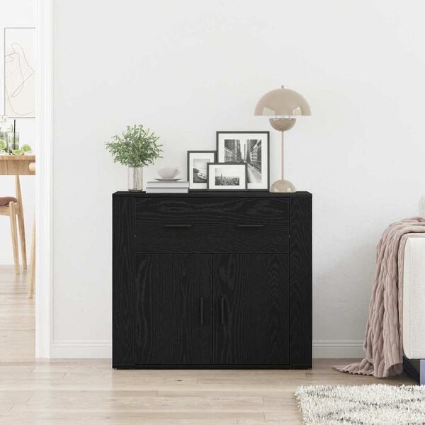 vidaXL Sideboard med l&aring;da Svart Ek 80 x 33 x 70 cm Konstruerat tr&auml;