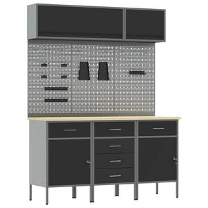 vidaXL Arbetskabinett Set med l&aring;da med lagring med l&aring;s 8 pcs Svart