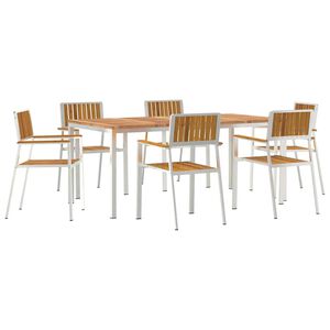 vidaXL Utomhusmatbord 7 pcs Massiv akaciatr&auml; och rostfritt st&aring;l