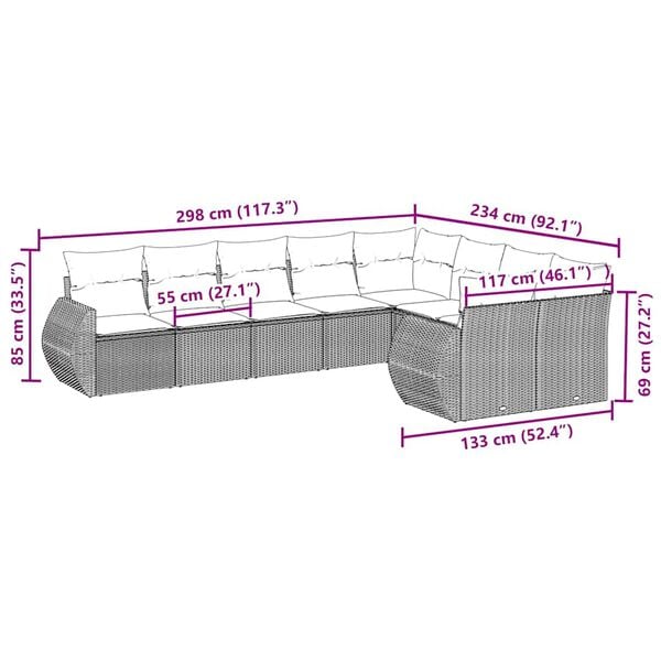vidaXL Loungegrupp f&ouml;r tr&auml;dg&aring;rden m dynor 9 delar svart konstrottning