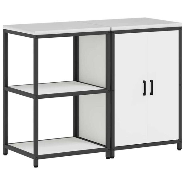vidaXL Köksförvaringsset med hylla med dörr 2 pcs Vit Kallvalsat stål