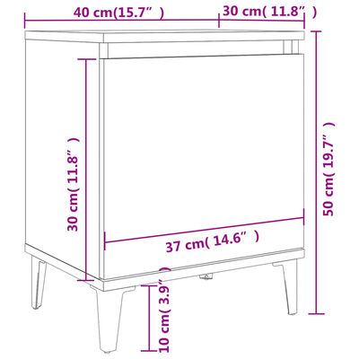 vidaXL Sängbord med metallben 2 st grå högglans 40x30x50 cm