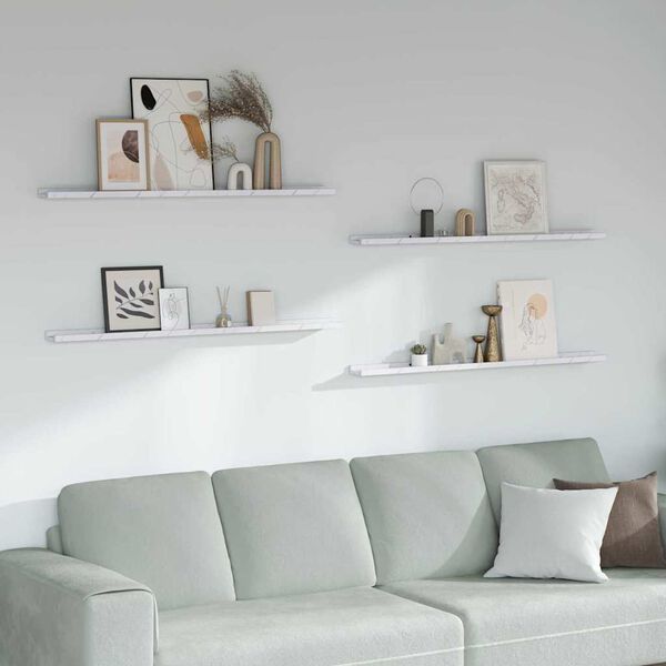 vidaXL V&auml;gg hylla 4 pcs Vit marmor 115 x 9 x 3 cm Konstruerat tr&auml;