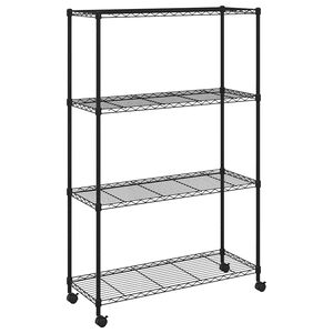 vidaXL F&ouml;rvaringshylla med hjul 4 hyllplan 90x35x142 cm svart 200 kg
