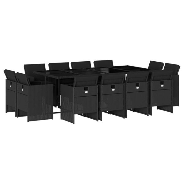 vidaXL Matgrupp f&ouml;r tr&auml;dg&aring;rden med dynor 13 delar svart konstrotting