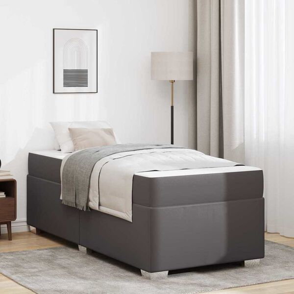 vidaXL S&auml;ngram med madrass Gr&aring; 90 x 200 cm tyg