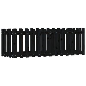 vidaXL Odlingsl&aring;da med staket-design svart 150x50x50 cm massiv furu