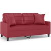 vidaXL 2-sits soffa med prydnadskuddar vinr&ouml;d 140 cm konstl&auml;der