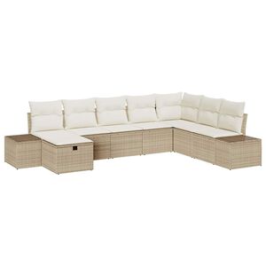 vidaXL Tr&auml;dg&aring;rdsoffset med kudde 8 pcs Beige Poly rattan