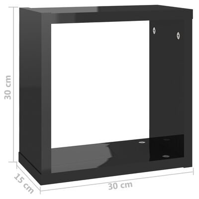 vidaXL Vägghylla kubformad 6 st svart högglans 30x15x30 cm