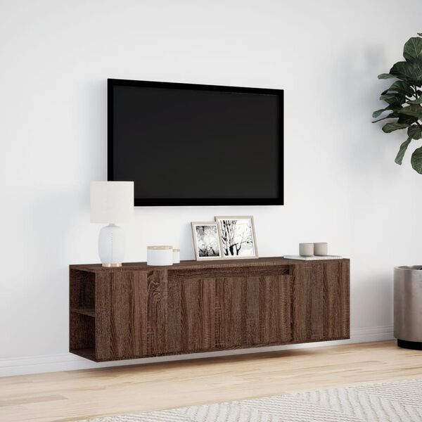 vidaXL V&auml;ggmonterad tv-b&auml;nk LED brun ek 135x31x39,5 cm