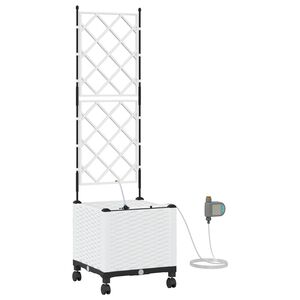 vidaXL Tr&auml;dg&aring;rdsplanterare med Vattning och Hjul Vit 40 x 40 x 148 cm