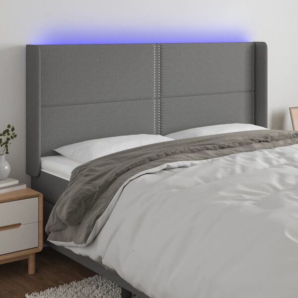 vidaXL S&auml;nggavel LED m&ouml;rkgr&aring; 183x16x118/128 cm tyg