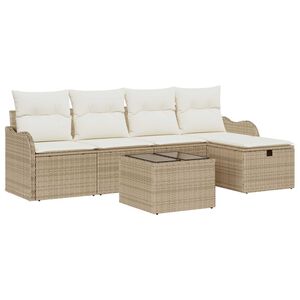 vidaXL Tr&auml;dg&aring;rdsoffset 6 pcs Beige och gr&auml;ddf&auml;rgad konstrotting