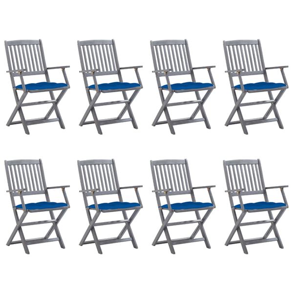 vidaXL Hopf&auml;llbara tr&auml;dg&aring;rdsstolar 8 st med dynor massivt akaciatr&auml;