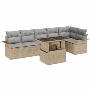 vidaXL Tr&auml;dg&aring;rdsoffset med kudde 7 pcs Beige konstrotting