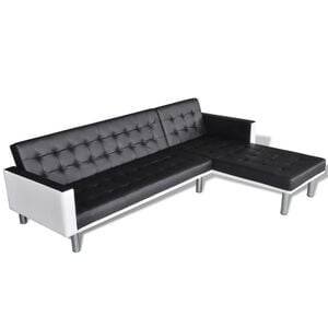vidaXL L-formad b&auml;ddsoffa konstl&auml;der svart