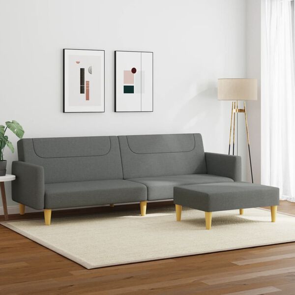 vidaXL Bäddsoffa 2-sits med fotpall mörkgrå tyg