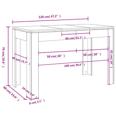 vidaXL Matbord grå högglans 120x60x75 cm konstruerat trä