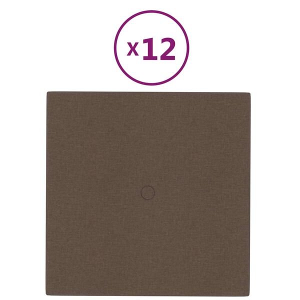 vidaXL V&auml;ggpaneler 12 st Brun 30x30 cm tyg 1,08 m&sup2;