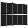 vidaXL Rumsavdelare 5 paneler svart 250x200 cm tyg