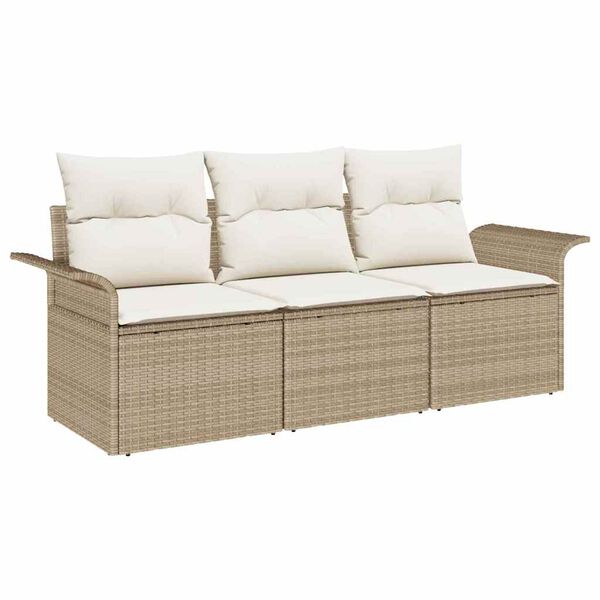 vidaXL Tr&auml;dg&aring;rdsoffset med kudde med lagring 3 pcs Beige Poly rattan