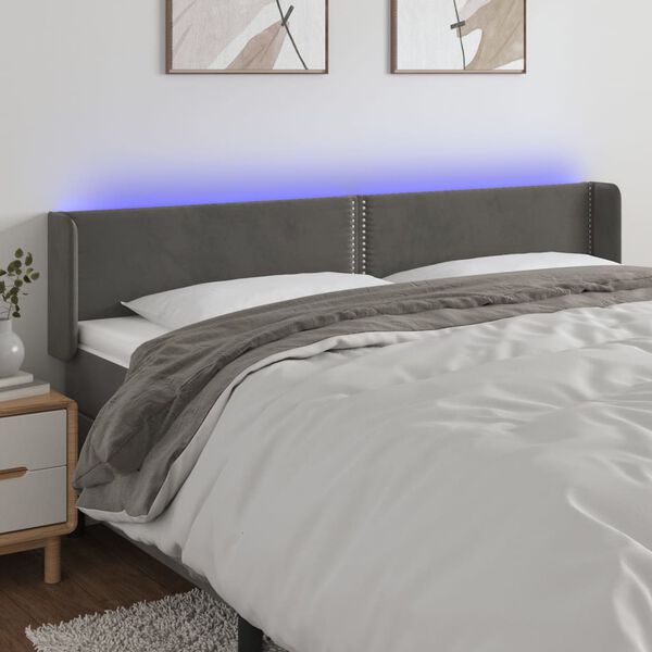 vidaXL S&auml;nggavel LED m&ouml;rkgr&aring; 163x16x78/88 cm sammet