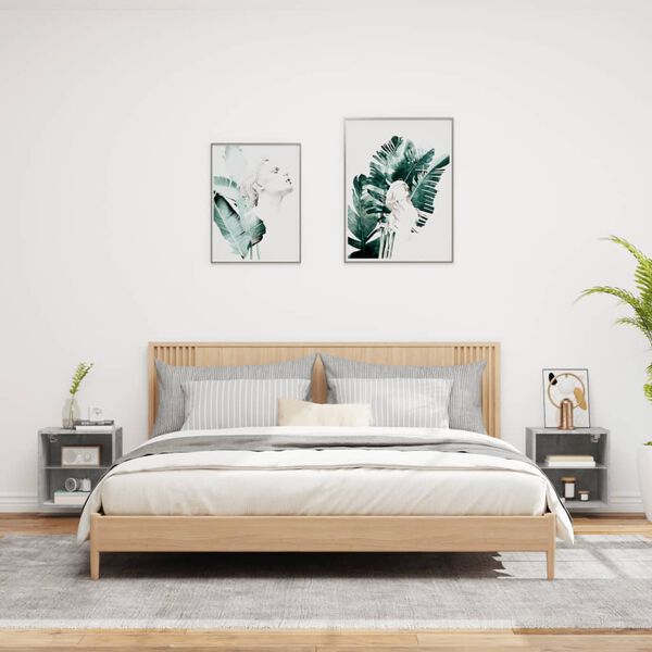 vidaXL Väggmonterade sängbord med LED-lampor 2 st betonggrå