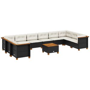 vidaXL Loungegrupp f&ouml;r tr&auml;dg&aring;rden m. dynor 11 delar konstrotting svart