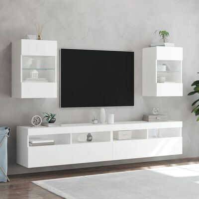 vidaXL Väggmonterad tv-bänk LED vit 40x30x60,5 cm