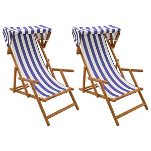 vidaXL Deck Chair 2 st 3 Position Massiv Eukalyptus Tr&auml; Bl&aring; och Vit