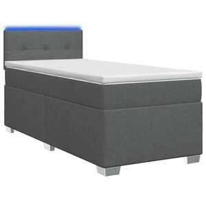 vidaXL Boxspring s&auml;ng med madrass och LED M&ouml;rkgr&aring; Enkel Tyg