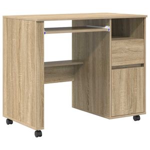 vidaXL Skrivbord med Hjul Sonoma-ek Konstruerat tr&auml; 91 x 50 x 77 cm