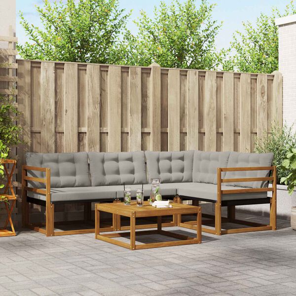 vidaXL Utomhussoffset med kudde 5 pcs Naturlig och Ljus Gr&aring;